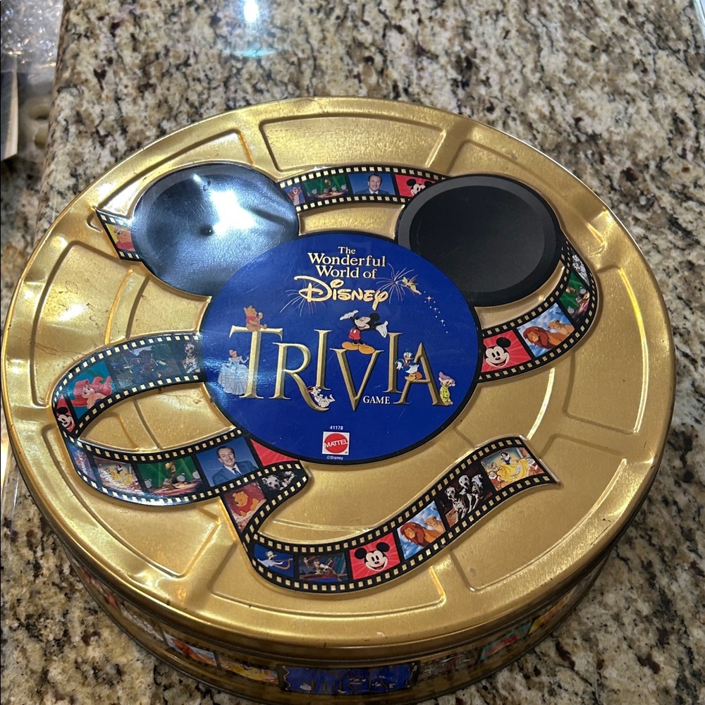 Disney Gold Trivia Game Tin with Iconic Characters